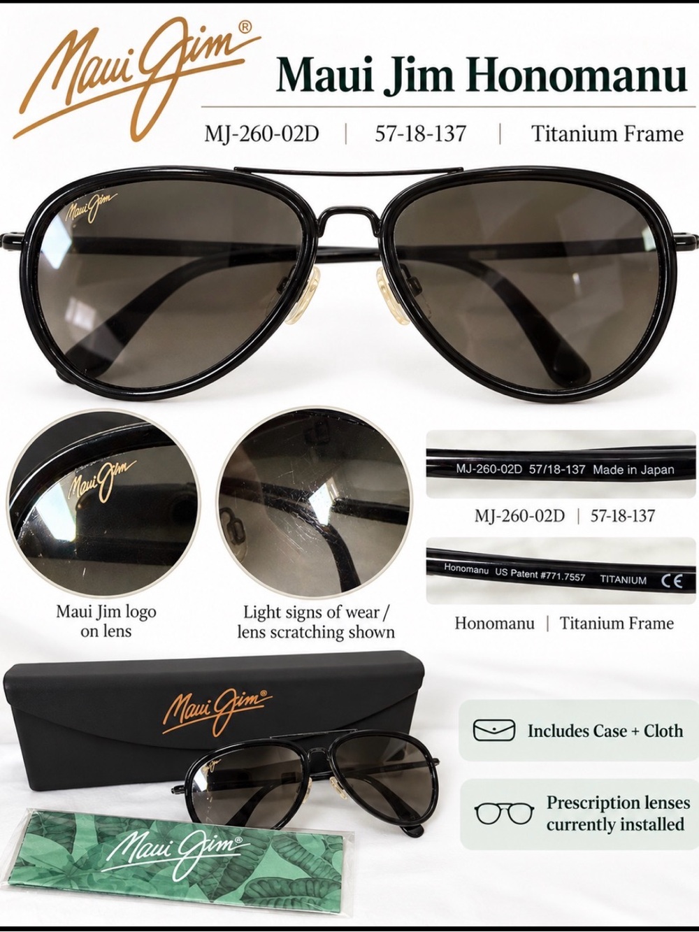 Maui Jim Honomanu Aviator Sunglasses - Black Titanium Frame with Polarized Grey